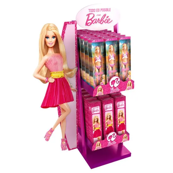 Wood Barbie Doll Children’s Toy Display Shelf Retail With 2 Acrylic Shelves And PVC Graphics
