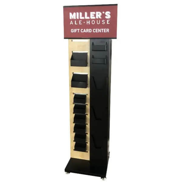 MILLER’S Gift Shop Metal And Wood Double Sided Greeting Card Countertop Displays Rack With Holders And Cabinet