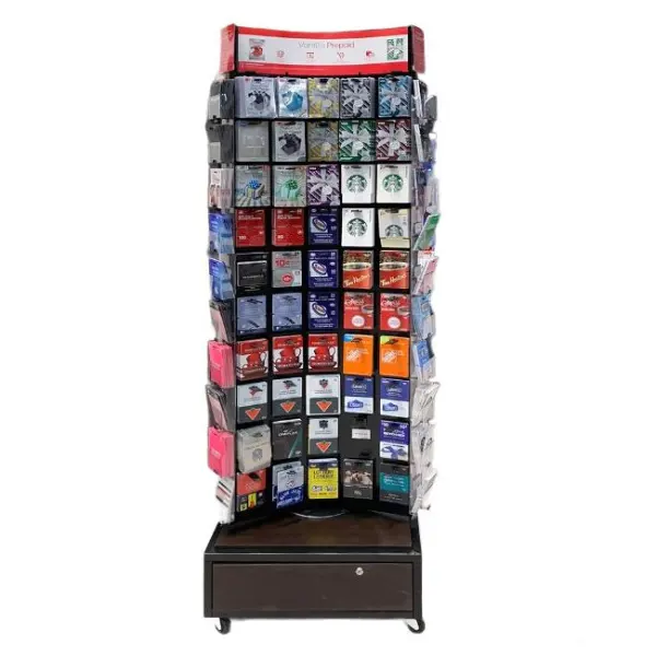 Retail Supermarket Wholesale Wood And Metal Double Sided Floor Postcard Gift Card Display Stands