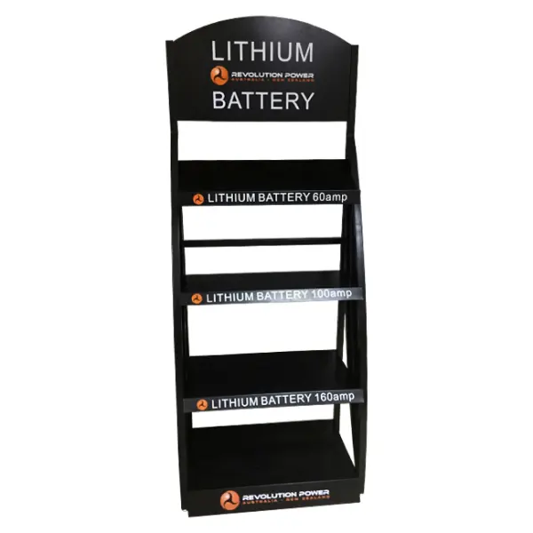LITHIUM Retail Advertising 4 Shelves Metal Heavy Duty Car Storage Battery Accumulator Point Of Sale Displays