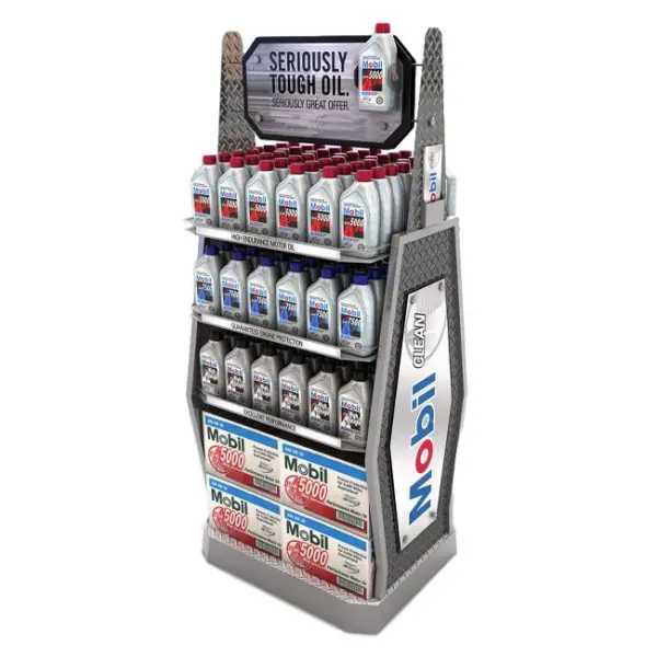 Easy Assembly Auto Store Mobil Lubricant Engine Oil Floor Metal Retail Shelving Display Rack