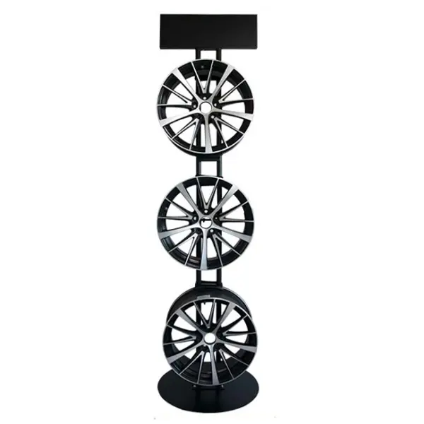 Retail Customized Car Wheel Rim Metal Tube Displays Rack For Exclusive Shop With 3 Hub Holders