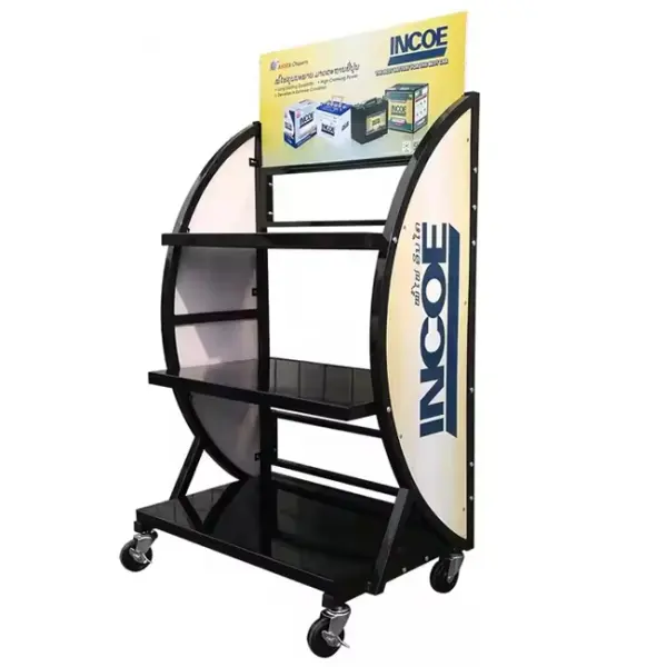 Exclusive Car Retail Shop Battery Metal Heavy Duty Single Sided Display Rack With Wheels