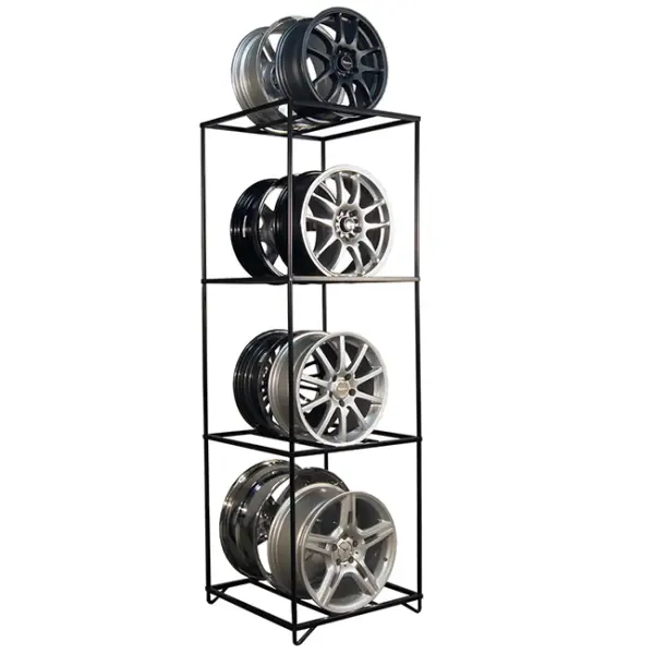 Custom Disassemble Promotion POS Car Accessories Alloy Wheel Hub Metal Tube Floor Shelving Standing Display Stand