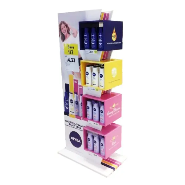 Advertising Wood Retail Display Racks For Skin Care Products Body Lotion Hand Cream Merchandise Stands