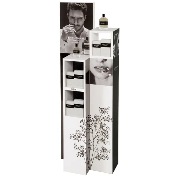 GIVENCHY Advertising Wood Customized Gentleman Perfume Product Floor Promotion Display Stands With Graphics