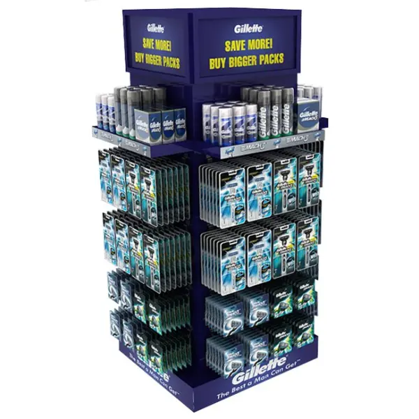 Personal Care GILLETTE Shaving Foam Toothbrush Metal Floor Standing 4 Sided Pegboard Pos Displays Rack With Hooks And Shelves