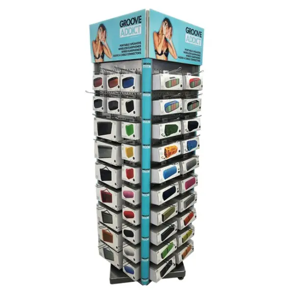Best Sale Retail Store Electronic Products Bluetooth Speaker Headphone Metal 4 Sided Rotating Display Rack