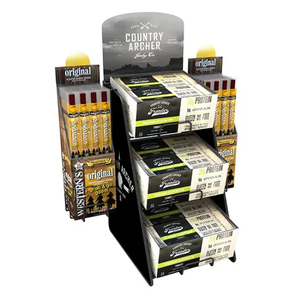 Retail Store Snacks Beef Jerky Metal Wire 3 Tiers Countertop Displays Rack With Baskets