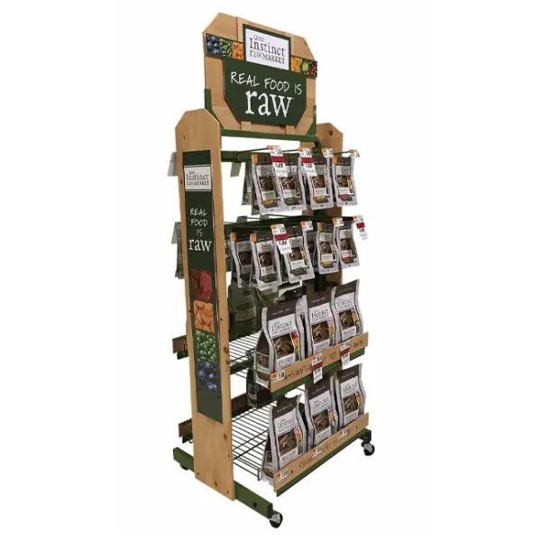 Single Sided Heavy duty Raw Food Wood And Metal Floor Display Rack Stand