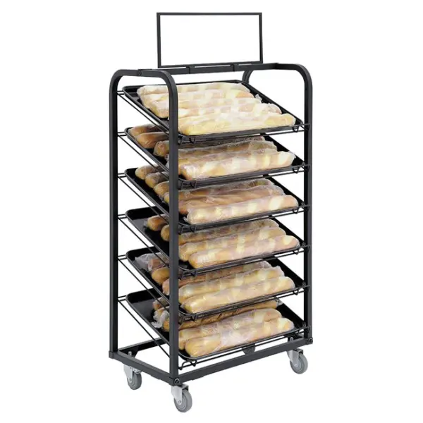 Factory Wholesale Popular Bread Shop Metal Floor Display Stands With 6 Wire Tiers And Wheels