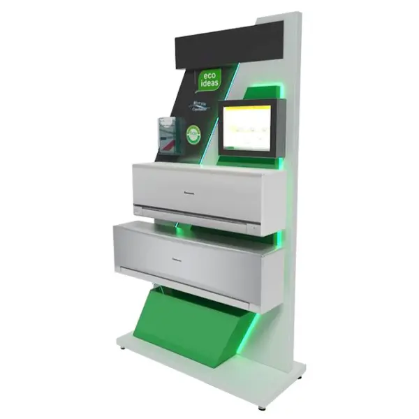Household Appliances Air Conditioner Wood Floor POS Merchandising Display Stand With Screen