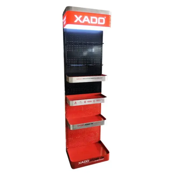 XADO Metal Tool Software 4 Shelves Display Rack Light Box Peg Boards With Hooks And Baskets
