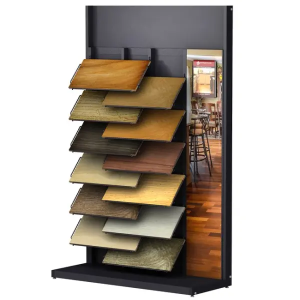 Customized Showroom Wood Timber Laminate Flooring Single Sided Metal Display Stands